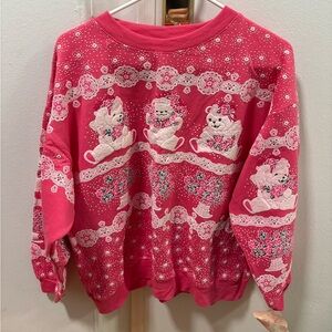NWT Vintage 80s Spumoni All Over Print Puffy Teddy Bear Sweatshirt